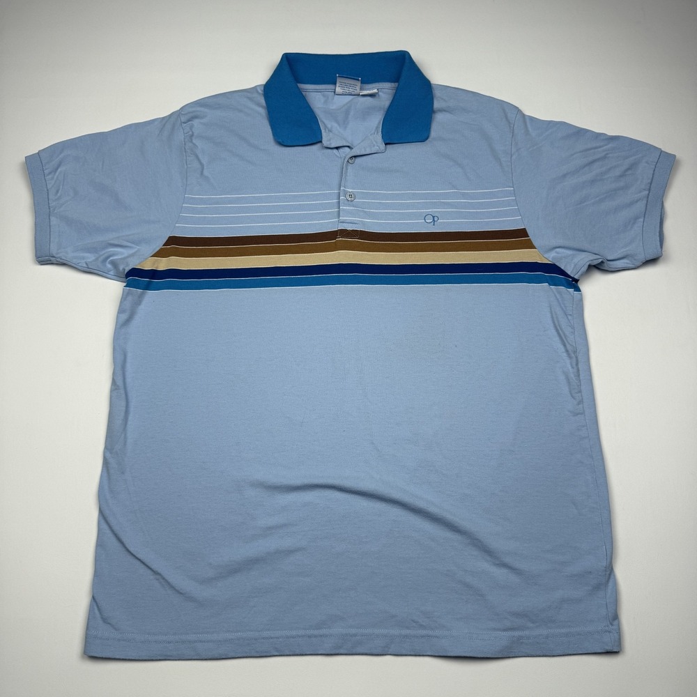 Vintage Ocean Pacific Polo Shirt Mens Large Sunwear Rainbow Stripe